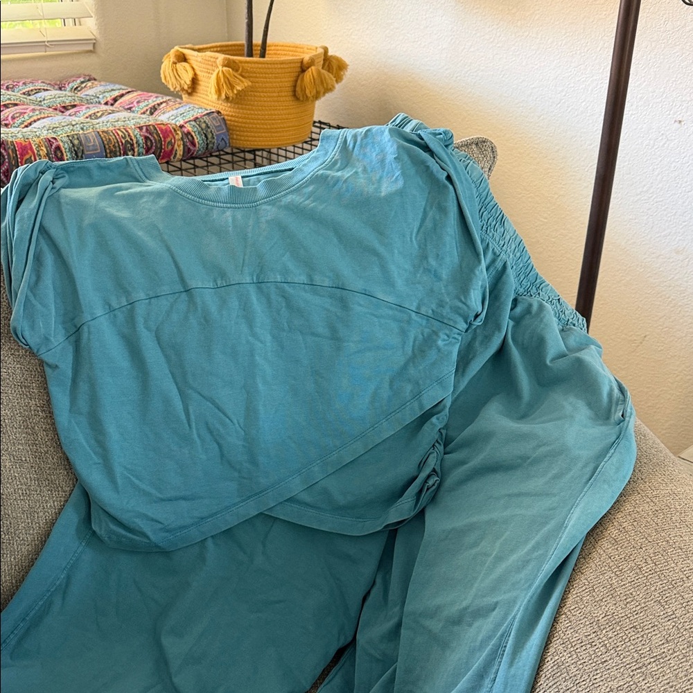 Free People Teal Two-Piece Loungewear Set